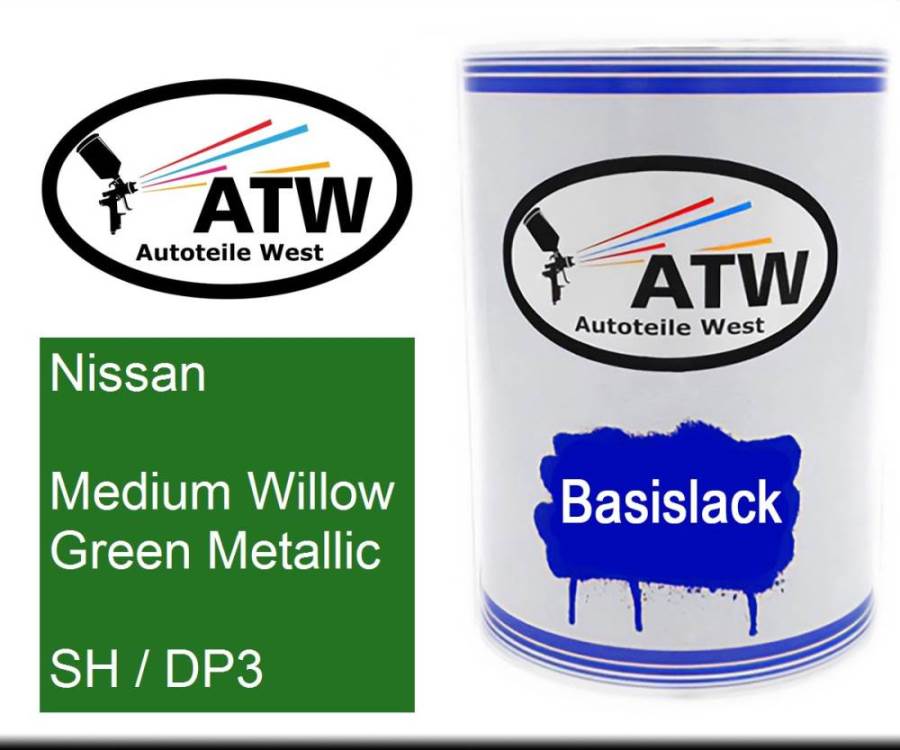 Nissan, Medium Willow Green Metallic, SH / DP3: 500ml Lackdose, von ATW Autoteile West.